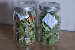 freeze-dried vegetables in jar with oxygen absorbers